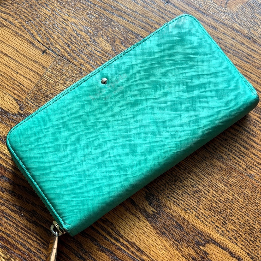 kate spade Teal Zip-Around Saffiano Wallet